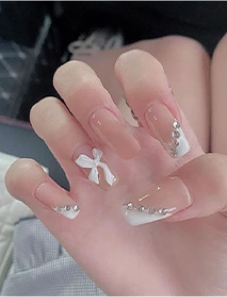 Acrylic Nail Extension + French Nail Art + Gel Polish